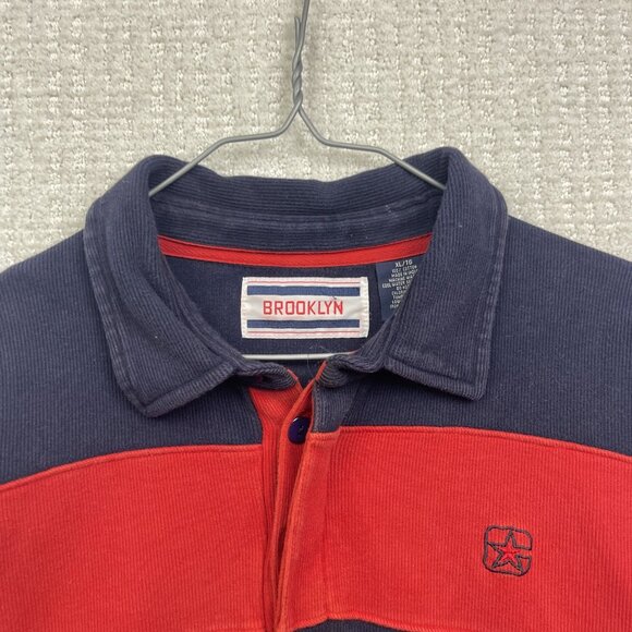 VTG Brooklyn Cloth Long Sleeve Heavy Rugby Polo shirt Sz XL Red / Blue Y2K - Picture 5 of 13